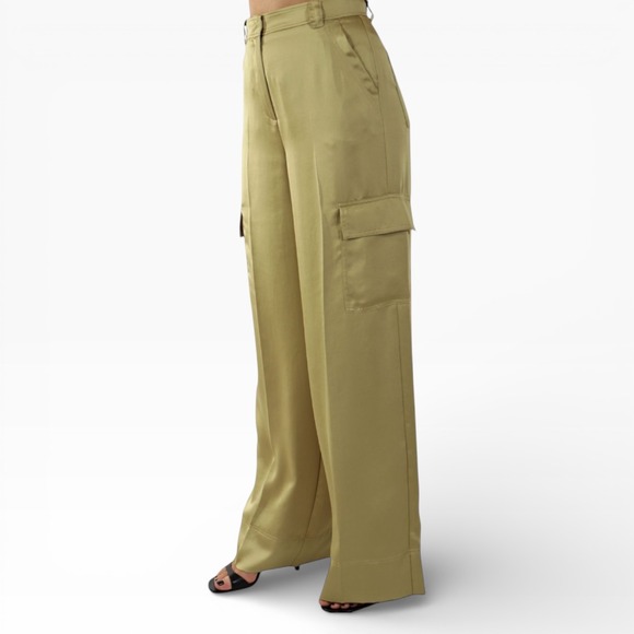 Size 14 Marella Satin Cargo Pants Pistachio Green NWT - Picture 2 of 8
